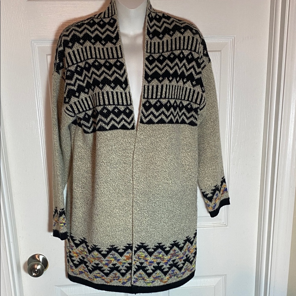 debut Cream and Black Patterned Open-Front Cardigan Aztec Western